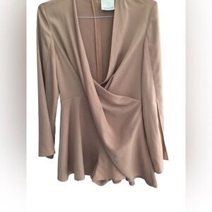 C/MEO Collective Bell Sleeve Satin V-Neck Romper. Size M